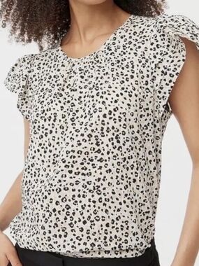 J. Crew Cream and Black Leopard Cap-Sleeve Blouse